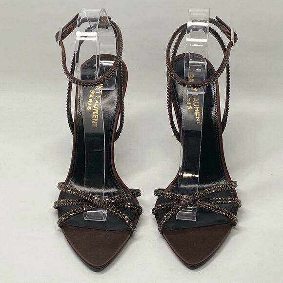 Saint Laurent Ava Sandals in Crepe Satin with Rhinestones size 38 - Picture 6 of 16